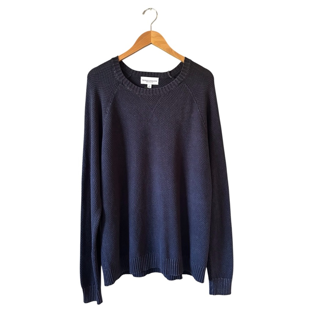 THOMAS STERLING Men’s Navy Blue Textured Cotton Crew Neck Sweater Large NWT